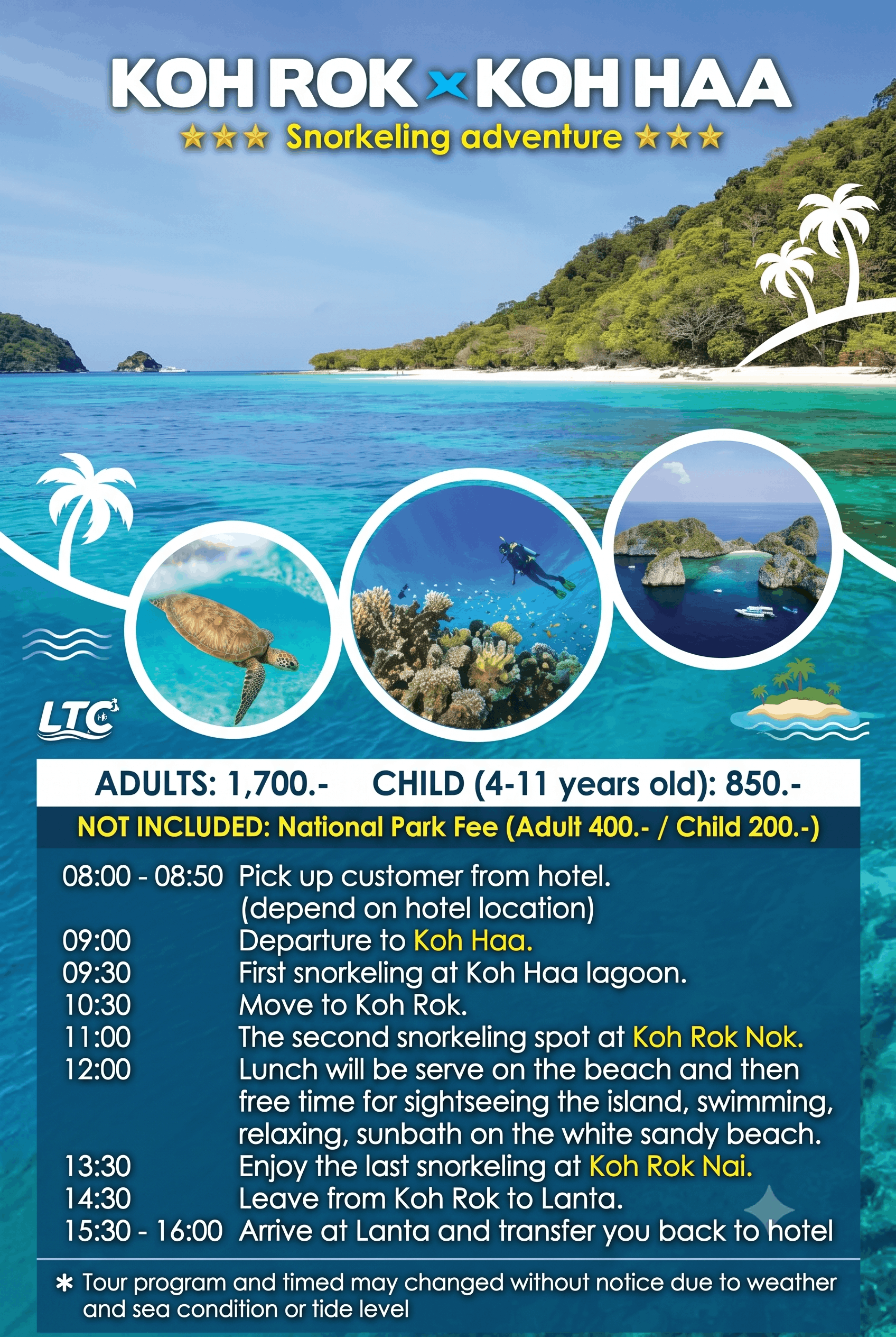 Tin Adventure Tours Koh Rok & Koh Haa Single-Page Tour Poster